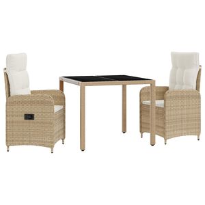 vidaXL Utomhusmatbord 3 pcs Beige och kr&auml;mvit 90 x 90 x 75 cm