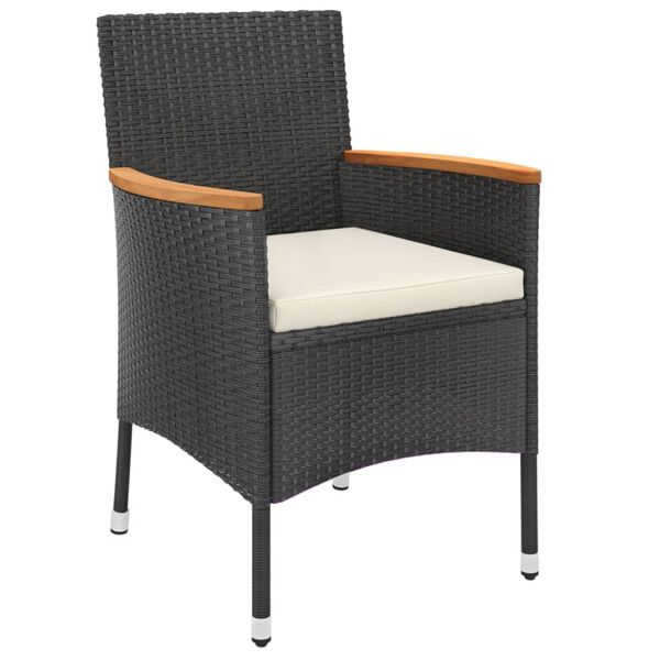 vidaXL Caf&eacute;set med dynor 3 delar konstrotting svart