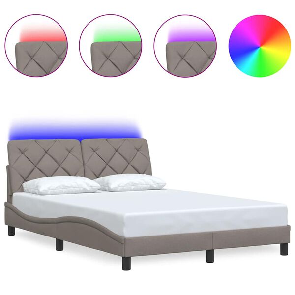 vidaXL Bed Frame with LED without Mattress Taupe 140x190 cm Fabric