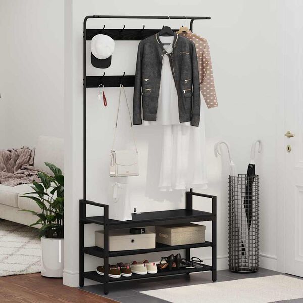 vidaXL Kl&auml;dh&auml;ngare med hylla Svart Ek 95 x 34 x 184 cm Konstruerat tr&auml;