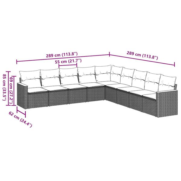 vidaXL Loungegrupp f&ouml;r tr&auml;dg&aring;rden m dynor 9 delar svart konstrottning