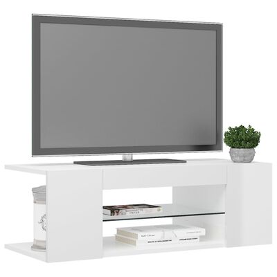 vidaXL TV-bänk med LED-belysning vit högglans 90x39x30 cm