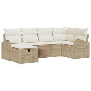 vidaXL Tr&auml;dg&aring;rdsoffset med kudde med lagring 6 pcs Beige Poly rattan