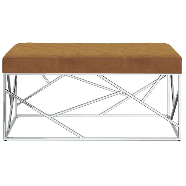 vidaXL B&auml;nk 97 cm brun sammetstyg och rostfritt st&aring;l