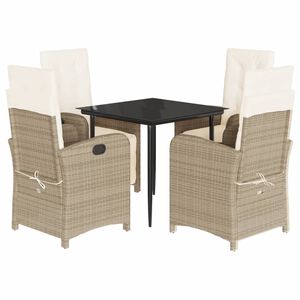 vidaXL Matgrupp f&ouml;r tr&auml;dg&aring;rden med dynor 5 delar beige konstrotting