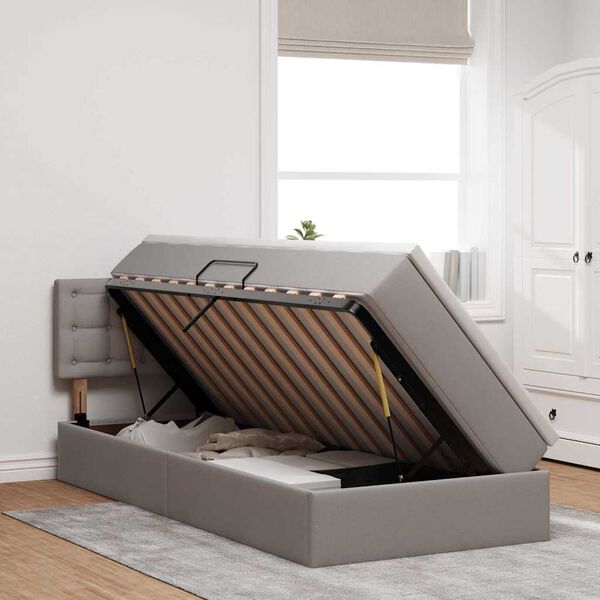 vidaXL F&ouml;rvaringss&auml;ng med LED med madrass Taupe 100 x 200 cm tyg