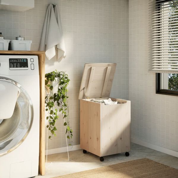 vidaXL Tvättkorg med hjul RANA 45x45x64 cm massiv furu
