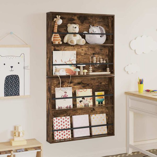 vidaXL Tidningshylla 2 pcs R&ouml;kt ek 80 x 12 x 70 cm Konstruerat tr&auml;