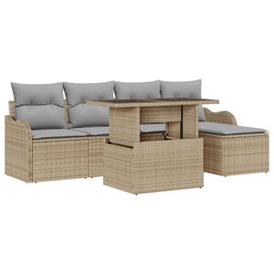 vidaXL Tr&auml;dg&aring;rdsoffset med kudde 6 pcs Beige Polyrattan