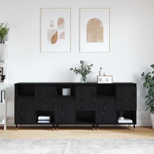 vidaXL Sk&aring;p 3 pcs Svart ek 180 x 35 x 70 cm Konstruerat tr&auml;