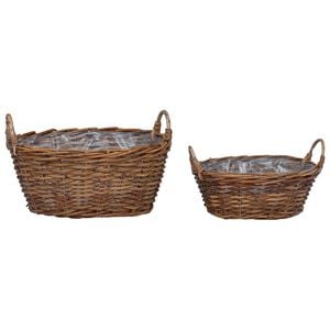 vidaXL Planteringskorg med lagring 2 pcs Brun Lacak Rattan