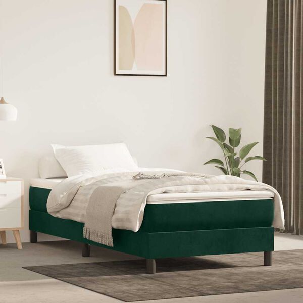 vidaXL Boxspring-s&auml;ngram m&ouml;rkgr&ouml;n 90x190 cm sammet