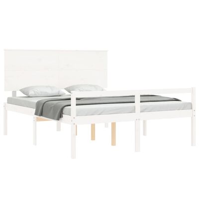 vidaXL Sängram med sänggavel vit 160x200 cm massivt trä