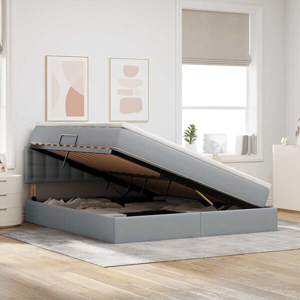 vidaXL F&ouml;rvaringss&auml;ng med LED med madrass Ljusgr&aring; 180 x 200 cm tyg