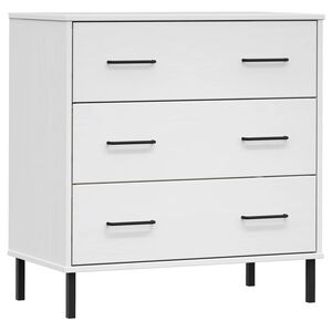 vidaXL Byr&aring; med 3 l&aring;dor vit OSLO 77x40x79,5 cm massivt tr&auml;