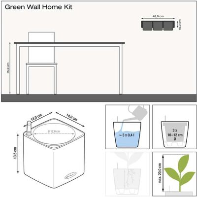 LECHUZA Blomkrukor 3 st Green Wall Home Kit glansig antracit