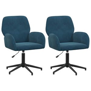 vidaXL Sv&auml;ngbara skrivbordsstolar 2 st 54 x 55 x 90 cm Bl&aring; Sammet