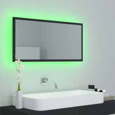vidaXL Badrumsspegel med LED grå 90x8,5x37 cm akryl