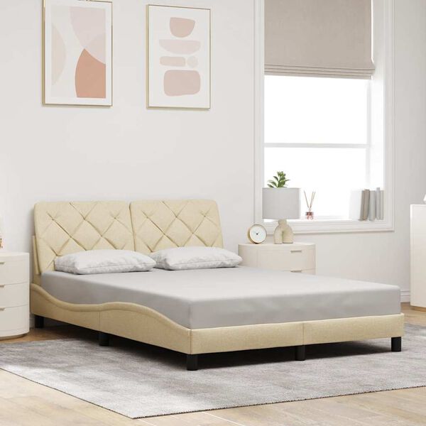 vidaXL Bed Frame without Mattress Cream 120x200 cm Fabric