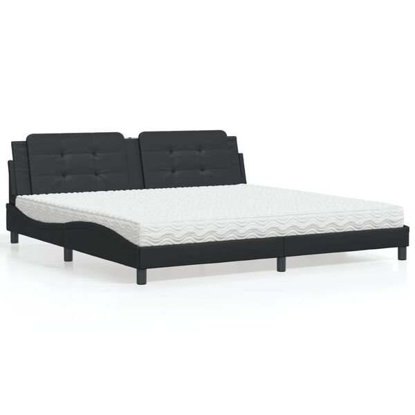 vidaXL Bed with Mattress "Zadar" Black 200x200 cm Faux Leather