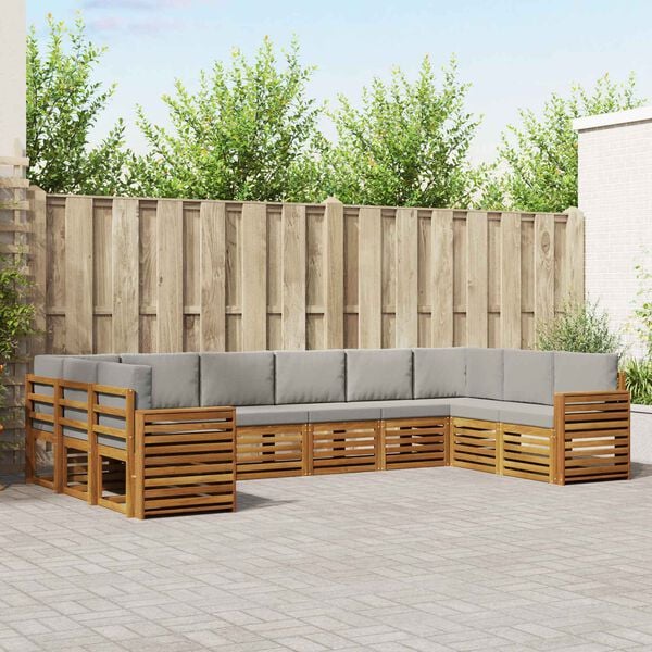 vidaXL Sektionsoffgrupp 10 pcs Naturlig och Ljus Gr&aring; Massivt Akaciatr&auml;