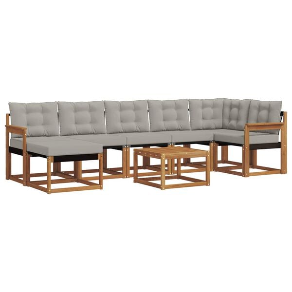 vidaXL Utomhussoffset med kudde 8 pcs Naturlig och Ljus Gr&aring;