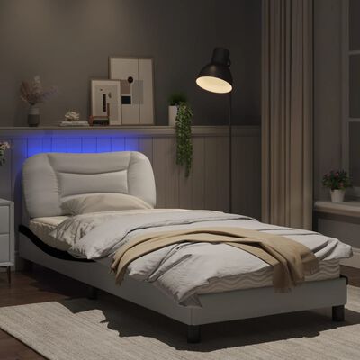 vidaXL Sängram med LED-belysning vit och svart 80x200 cm konstläder