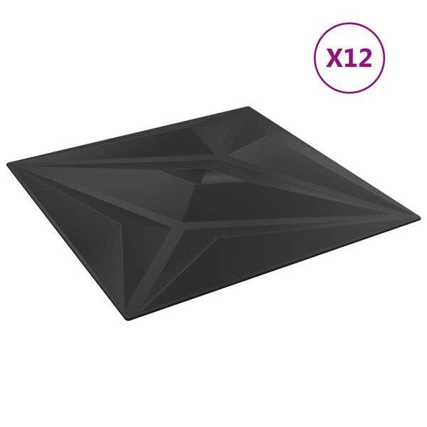 vidaXL V&auml;ggpaneler 12 st svart 50x50 cm XPS 3 m&sup2; stj&auml;rna