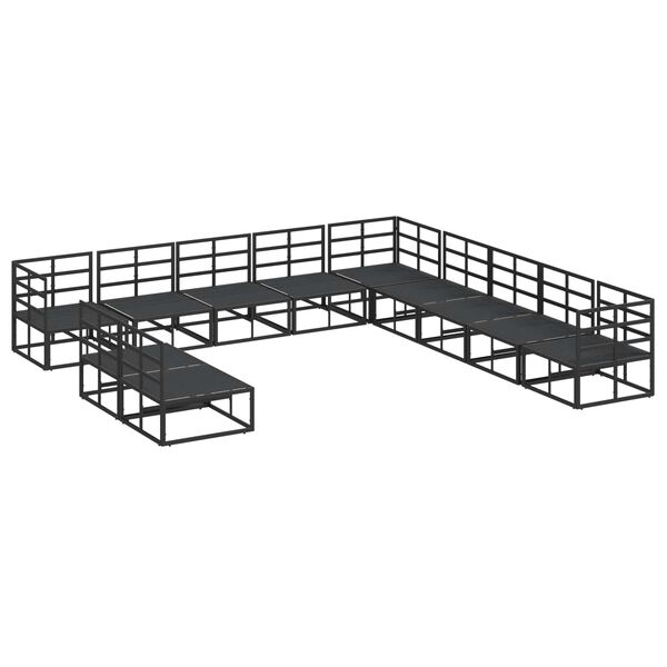 vidaXL Trädgårdsoffset med kudde 11 pcs Svart Aluminium