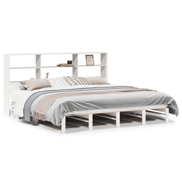 vidaXL S&auml;ng med bokhylla utan madrass vit 180x200 cm massiv tr&auml;
