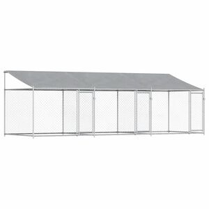 vidaXL Hundg&aring;rd med tak och d&ouml;rrar gr&aring; 6x2x2 cm galvaniserat st&aring;l
