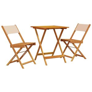 vidaXL Caf&eacute;set 3 delar beige tyg och massivt tr&auml;
