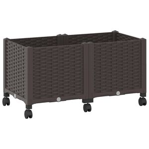vidaXL Tr&auml;dg&aring;rdsplanterare med hjul Brun 80 x 40 x 44 cm PP