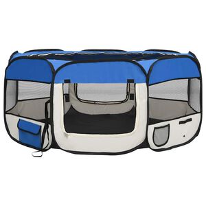 vidaXL Hopf&auml;llbar hundhage med v&auml;ska bl&aring; 145x145x61 cm