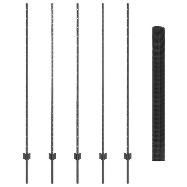 vidaXL St&auml;ngsel med stolpe Gr&aring; 1,5 x 10 m St&aring;l och PVC