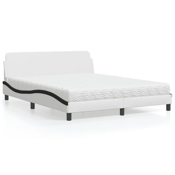 vidaXL Bed with Mattress "Dover" White and Black 160x200 cm Faux Leather