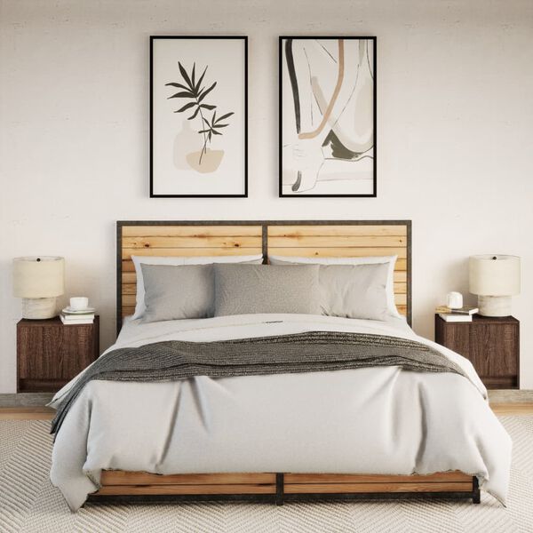 vidaXL Väggmonterade sängbord med LED-lampor 2 st brun ek