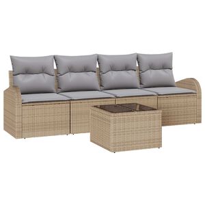 vidaXL Tr&auml;dg&aring;rdsoffset med lagring 5 pcs Beige och Gr&aring; konstrotting
