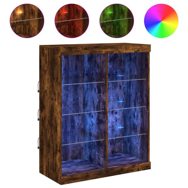 vidaXL Skänk med LED-belysning rökfärgad ek 81x37x100 cm