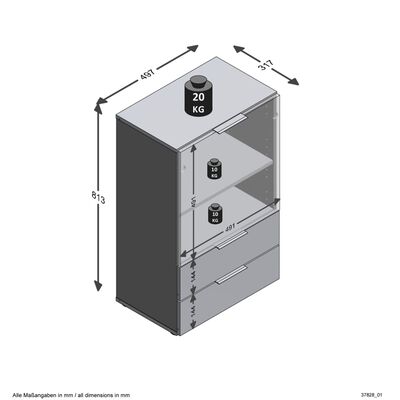 FMD Byrå med låda och dörrar 49,7x31,7x81,3 cm svart