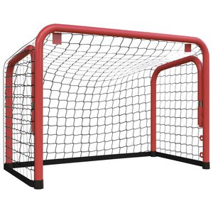 vidaXL Hockeym&aring;l med n&auml;t r&ouml;d&svart 68x32x47cm st&aring;l&polyester