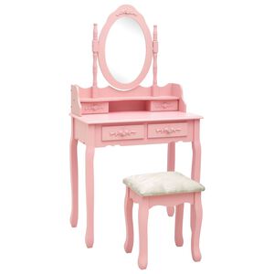 vidaXL Sminkbord med pall rosa 75x69x140 cm paulowniatr&auml;