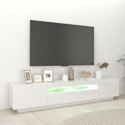 vidaXL TV-bänk med LED-belysning vit högglans 200x35x40 cm