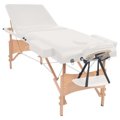 vidaXL Hopfällbar massagebänk 3 sektioner och pall 10 cm tjock vit