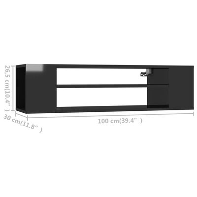 vidaXL TV-väggskåp svart högglans 100x30x26,5 cm konstruerat trä