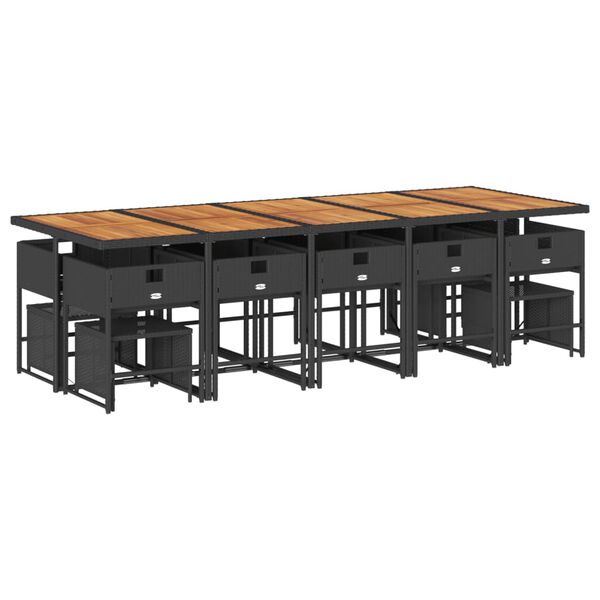 vidaXL Matgrupp f&ouml;r tr&auml;dg&aring;rden med dynor 15 delar svart konstrotting