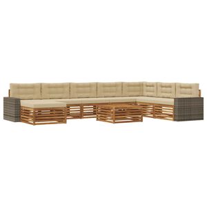 vidaXL Utomhussoffset 9 pcs Naturlig och Beige Massivt Akaciatr&auml;