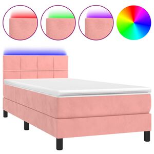 vidaXL Rams&auml;ng med madrass & LED rosa 100x200 cm sammet