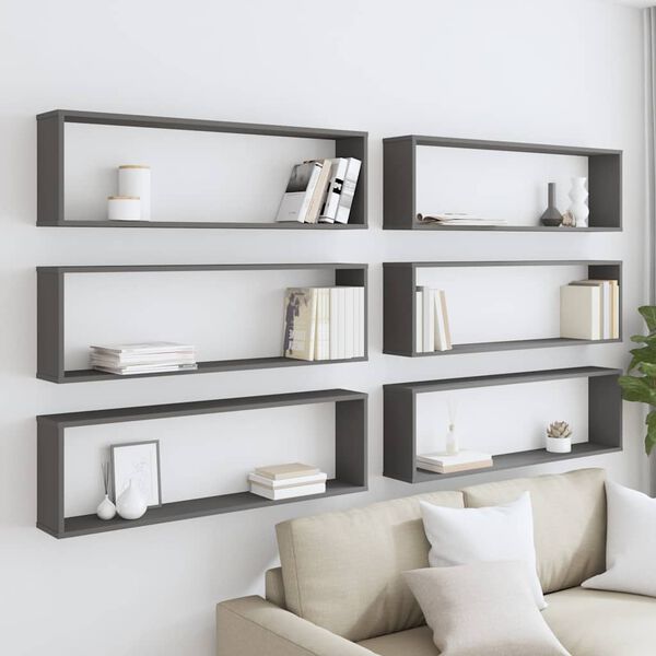 vidaXL V&auml;gghylla kubformad 6 st gr&aring; 100x15x30 cm konstruerat tr&auml;