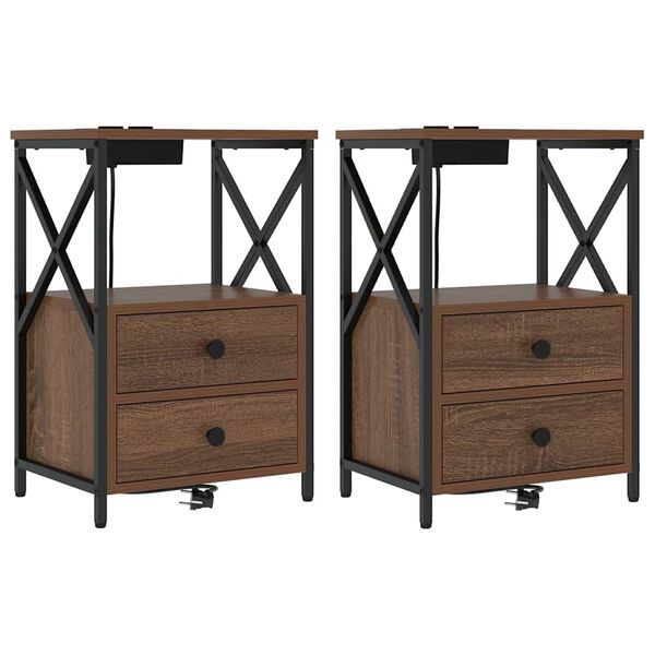 vidaXL Nattduksbord 2 pcs Brun Ek 40 x 31 x 60 cm Konstruerat tr&auml;